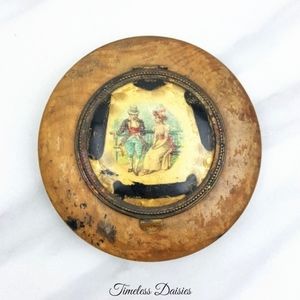 Vintage Mirror Compact Blush Accessories Women Vanity Make Up Wood Handmade